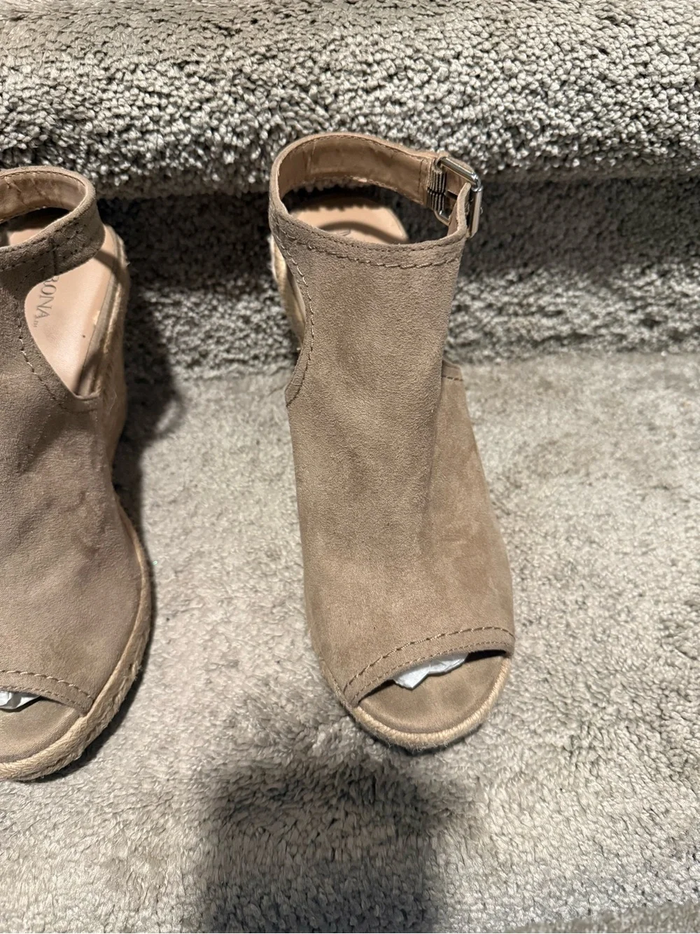 Suede Peep-Toe Ankle Strap Wedge Sandals - Taupe
